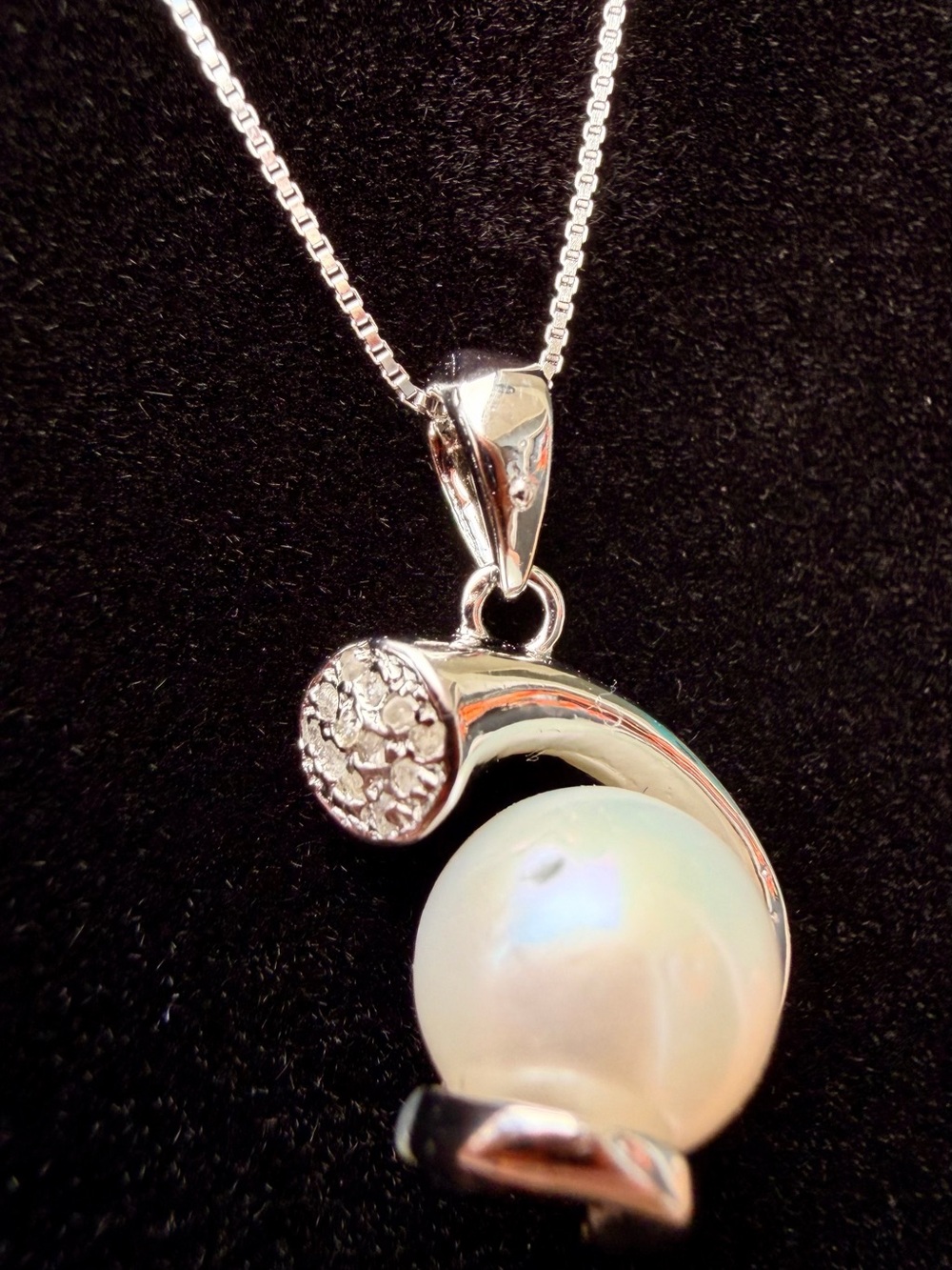 Akimio Pearl & Diamond Necklace Platinum Over Sterling Silver 18”